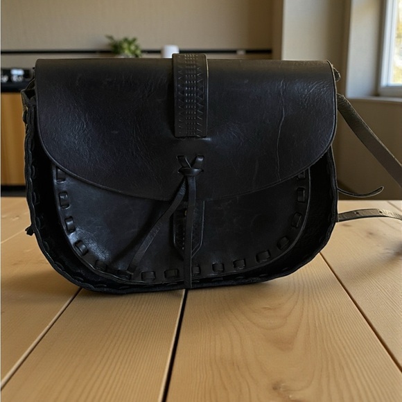 Madewell Asheville Saddle Crossbody Black Leather Whipstitch Bag Boho Western - Picture 4 of 4